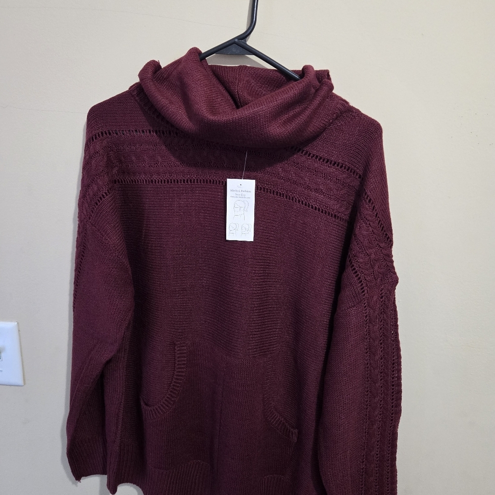 Womans Long Sleeve Cowl Neck Knitted Sweater